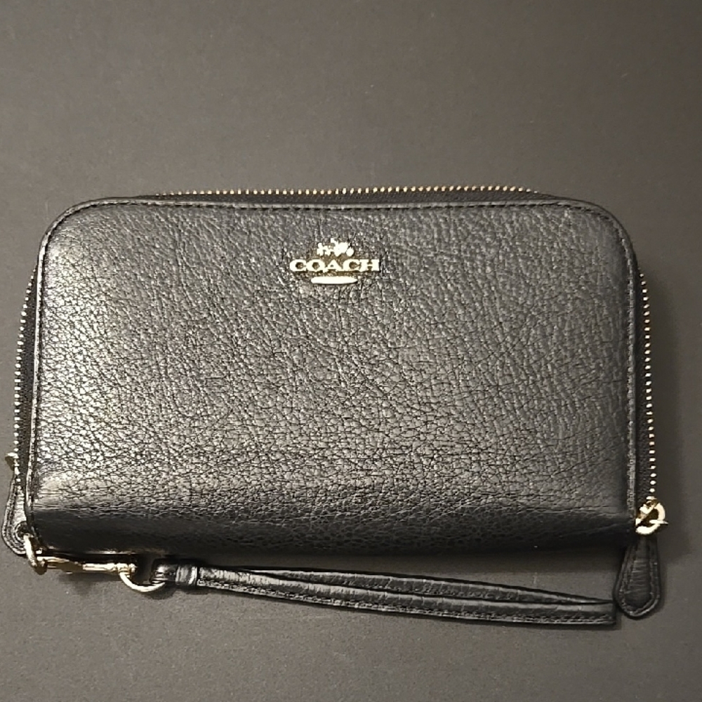 Coach Black Textured Leather Wristlet